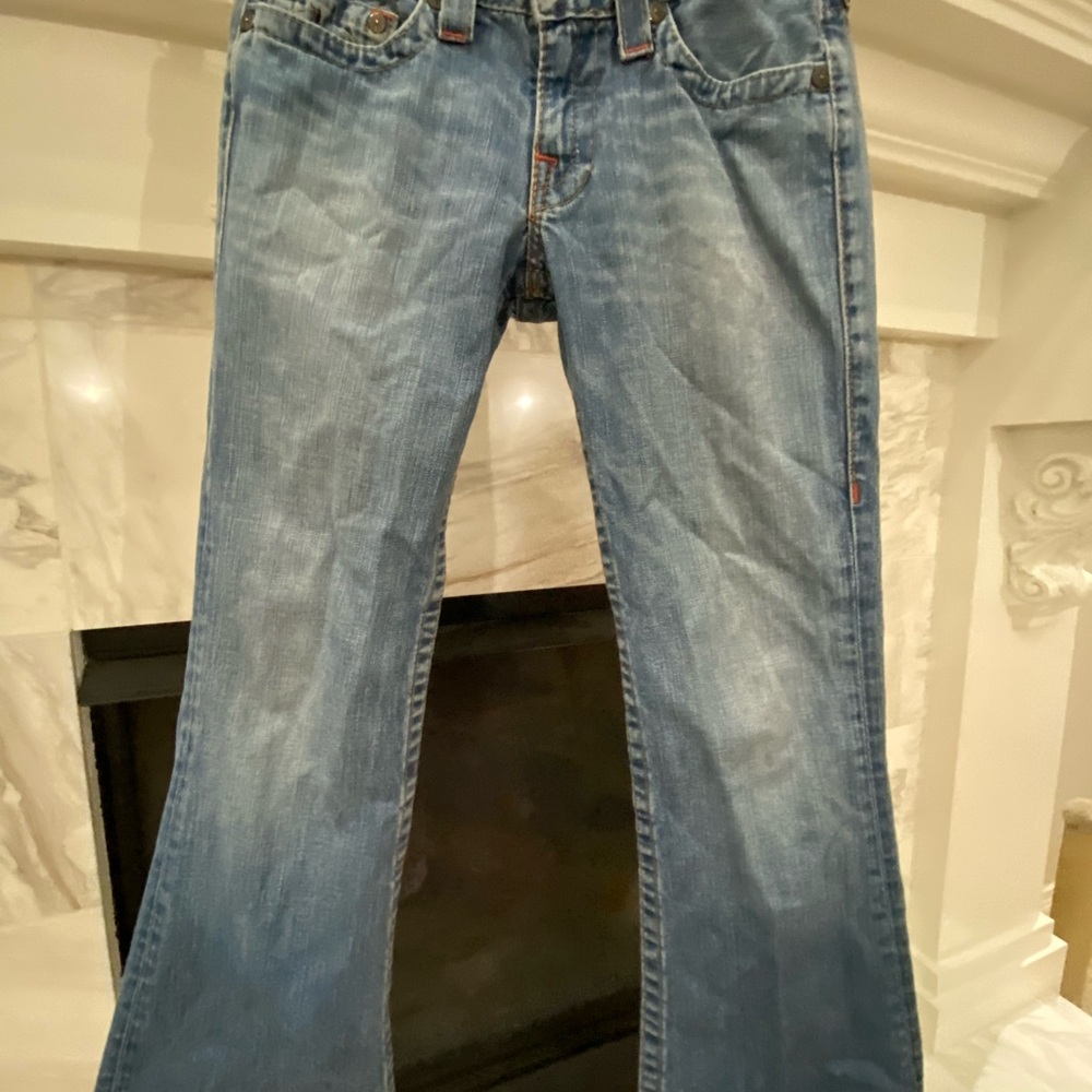 Embroidered True Religion Low Rise Flare Jeans